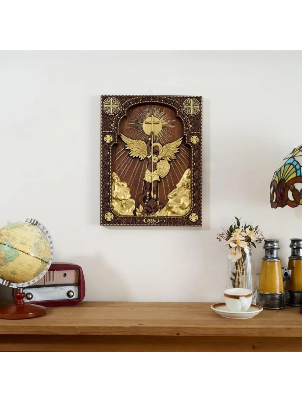 10-Inch Wooden Archangel Michael Wall Decor - Spiritual Home Accent Statue